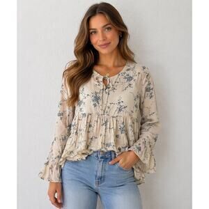 JDL Beige Floral Blouse size small